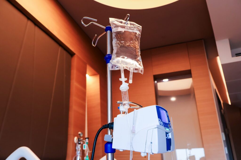 Hospital IV equipment and patient care setup connected to Utah wrongful death and fatal injury cases