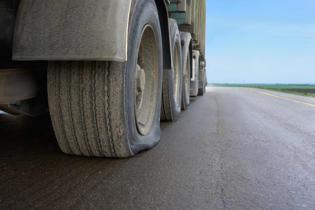 Semi-truck with a flat tire represented by Rock Springs truck accident lawyers.