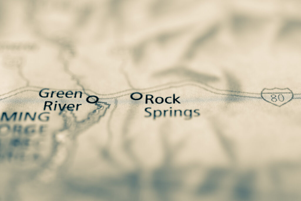 Map showing Rock Springs served by Rock Springs truck accident lawyers.